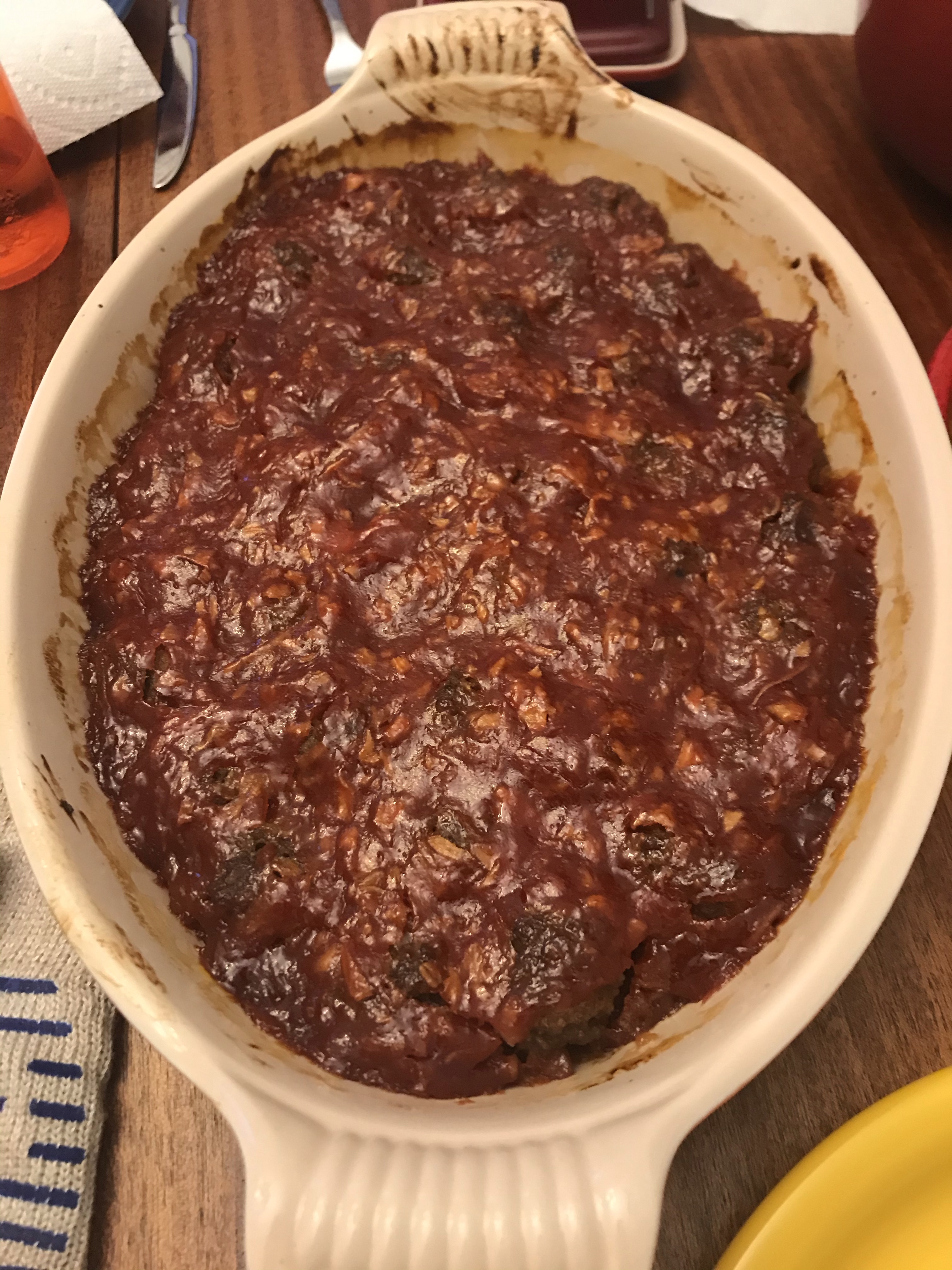 a casserole pan of meatballs.