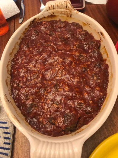 a casserole pan of meatballs.